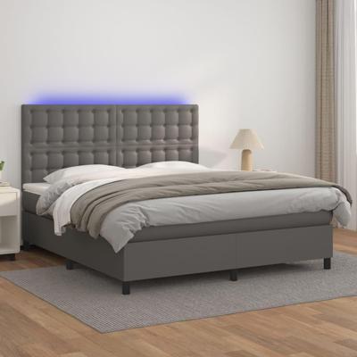 Boxspring met matras en LED kunstleer grijs 180x200 cm