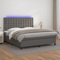 Boxspring met matras en LED kunstleer grijs 180x200 cm - thumbnail