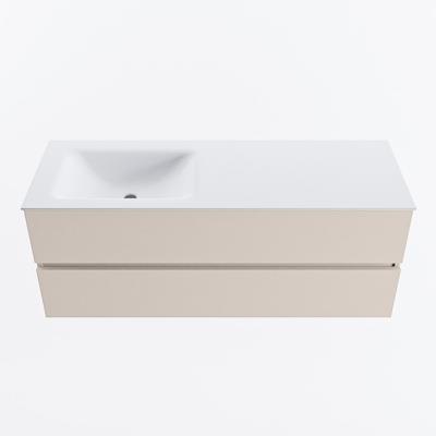 MONDIAZ VICA 130cm badmeubel onderkast Linen 2 lades. Wastafel CLOUD links zonder kraangat, kleur Talc.