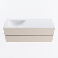 MONDIAZ VICA 130cm badmeubel onderkast Linen 2 lades. Wastafel CLOUD links zonder kraangat, kleur Talc. - thumbnail