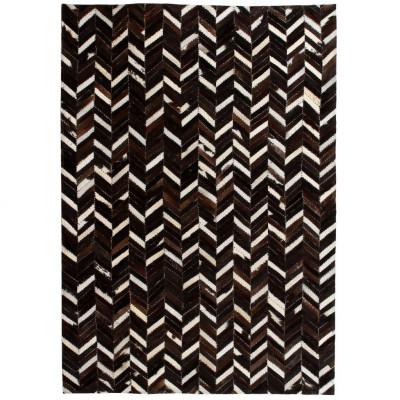 vidaXL Vloerkleed chevron patchwork 120x170 cm echt leer zwart/wit