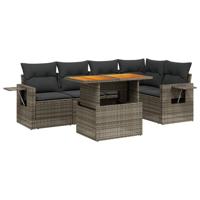 6-delige Loungeset met kussens poly rattan grijs - thumbnail