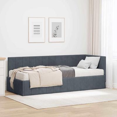 Hoekbedframe met matras Donkergrijs 80 x 200 cm Fluweel