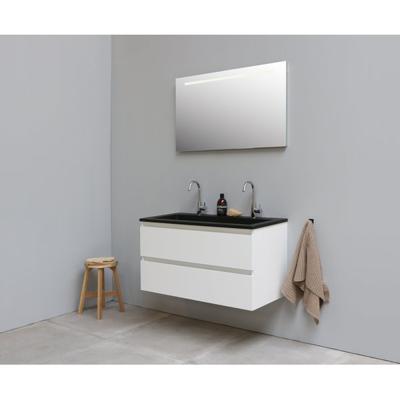 On-Line Badkamermeubelset - 100 cm - Voorgemonteerd - Ladestructuur - Acryl Wastafel - 2 Kraangaten - Spiegel met LED-Verlichting - Hoogglans Wit