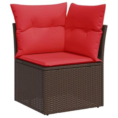 8-delige Loungeset met kussens poly rattan bruin