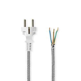 Nedis Stroomkabel | Type F (CEE 7/7) Male | Open | Recht | Recht | Vernikkeld | 3.00 m | Rond | Katoen | Wit / Zwart | Label - CEGL11930WT