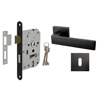 Mooi Deurbeslag Deurbeslag set met slot, sleutelrozet en deurklink Nova21 geveerd zwart