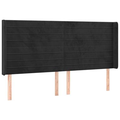 Hoofdbord met randen 183x16x118/128 cm fluweel zwart - thumbnail
