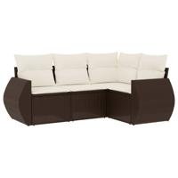 4-delige Loungeset met kussens poly rattan bruin - thumbnail