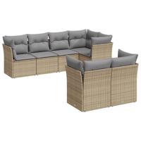 7-delige Loungeset met kussens poly rattan beige - thumbnail