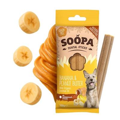 Soopa Dental Sticks banaan & pindakaas voor de hond Per 5