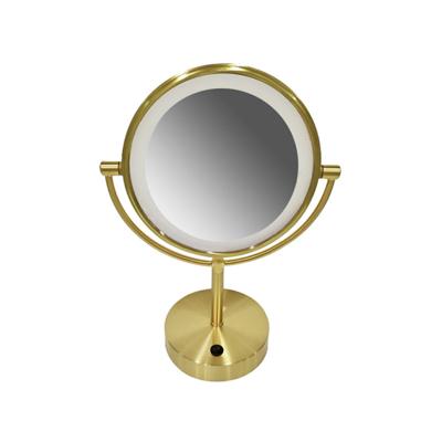 OUTLET Scheerspiegel Wiesbaden Met LED Verlichting 20cm Staand 5x Vergrotend Geborsteld Messing Goud