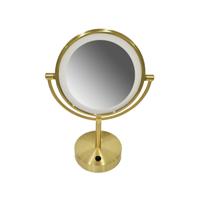 OUTLET Scheerspiegel Wiesbaden Met LED Verlichting 20cm Staand 5x Vergrotend Geborsteld Messing Goud - thumbnail