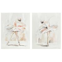Schilderij DKD Home Decor 80 x 3,7 x 100 cm Balletdanseres Romantiek (2 Stuks) - thumbnail