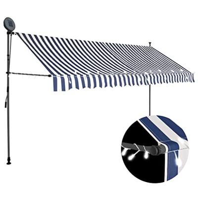Luifel handmatig uitschuifbaar met LED 400 cm blauw en wit