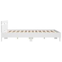 Bedframe met hoofdeinde bewerkt hout wit 200x200 cm - thumbnail
