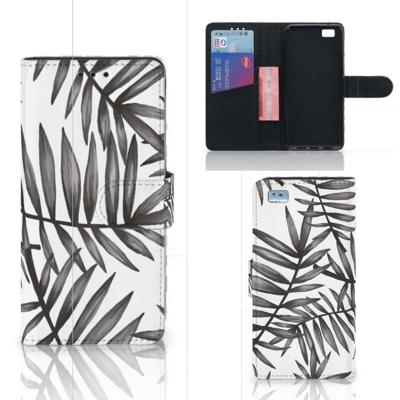 Huawei Ascend P8 Lite Hoesje Leaves Grey Huawei Ascend P8 Lite Hoesje Leaves Grey
