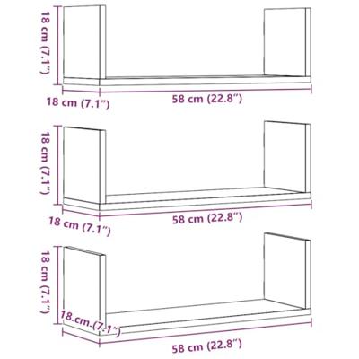 Wandschappen 3 st 58x18x18 cm bewerkt hout artisanaal eiken