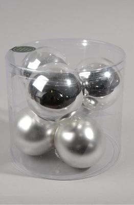 6 kerstballen zilver glans-mat 80 mm - Ksd