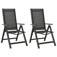 VidaXL Opklapbare stoelen, 2 stuks, van textiel en aluminium, zwart. - thumbnail