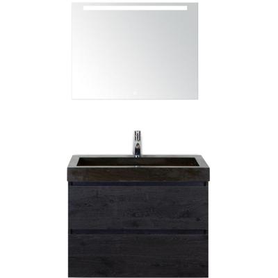Maxx XL Badmeubelset 80 cm - Black Oak - Wastafel Lucca 1 Kraangat met LED Spiegel