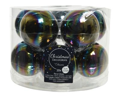 Kerstbal glas d6 cm zwart iris 10st KSD - Ksd