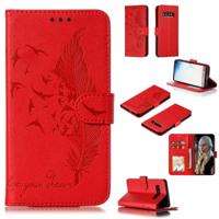 Feather patroon Litchi textuur horizontale Flip lederen draagtas met portemonnee & houder & kaartsleuven voor Galaxy S10 (rood) - thumbnail