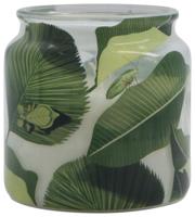 HEMA Kaarsvaas Wit Ø9.5x10 Bladeren Groen - thumbnail