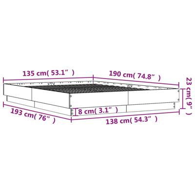 Bedframe bewerkt hout grijs sonoma eikenkleurig 135x190 cm - thumbnail