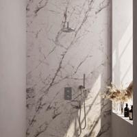 Regendoucheset Inbouw Brauer Brushed Carving Thermostatisch 20 cm met 3-Weg Omstelling, Gebogen Wandarm en Staaf Handdouche Geborsteld RVS Brauer - thumbnail