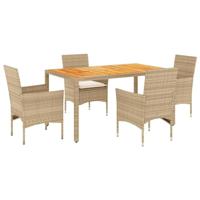 5-delige Tuinset met kussens poly rattan en acaciahout beige - thumbnail