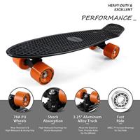 Skateboard Retro 57 cm Zwart-Oranje - thumbnail