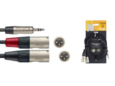 Stagg NYC3-MPS2XMR Y-kabel Deluxe 3,5mm Jack M Naar XLR M 3m