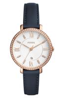 Fossil Jacqueline blauw lederen glitterhorloge voor dames ES4291 - thumbnail