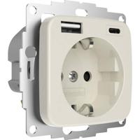 2USB 2U-449382 Geaard stopcontact Aanraakbeveiliging, Met USB-laaduitgang IP20 Crèmewit (glanzend) - thumbnail