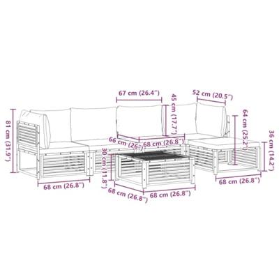 6-delige Loungeset met kussens massief acaciahout
