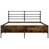 Bedframe bewerkt hout metaal gerookt eikenkleurig 135x190 cm - thumbnail
