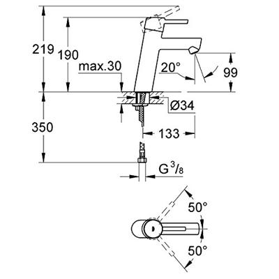GROHE Concetto waterbesparende wastafelkraan medium 28mm met temperatuurbegrenzer chroom 23451001 - thumbnail