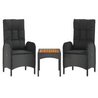 3-delige Loungeset met kussens poly rattan zwart - thumbnail