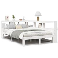 Bed met boekenkast zonder matras grenenhout wit 140x190 cm - thumbnail