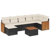 8-delige Loungeset met kussens poly rattan zwart - thumbnail