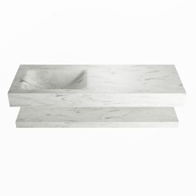 MONDIAZ ALAN-DLUX 130cm planchet Opalo. Vrijhangende wastafel CLOUD links 1 kraangat, kleur Opalo. MONDIAZ ALAN-DLUX 130cm planchet Opalo. Vrijhangende wastafel CLOUD links 1 kraangat, kleur Opalo.