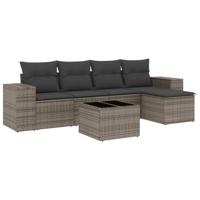6-delige Loungeset met kussens poly rattan grijs - thumbnail