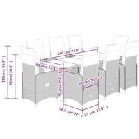 9-delige Bistroset met kussens poly rattan bruin - thumbnail