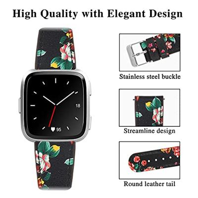 Fitbit Versa 1 / 2 & Lite leren bandje - Bloemenprint - thumbnail