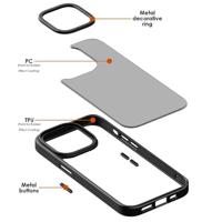 Lunso - iPhone 15 Pro Max - Back cover hoesje - Metalen ring Lichtroze - thumbnail
