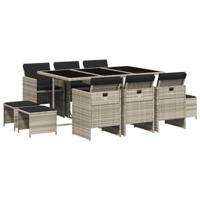 11-delige Tuinset met kussens poly rattan lichtgrijs - thumbnail