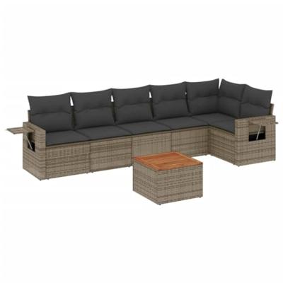 7-delige Loungeset met kussens poly rattan grijs