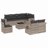 9-delige Loungeset met kussens poly rattan lichtgrijs - thumbnail