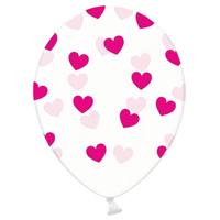 6 Transparante Ballonnen met hartjes print Fuchsia - thumbnail